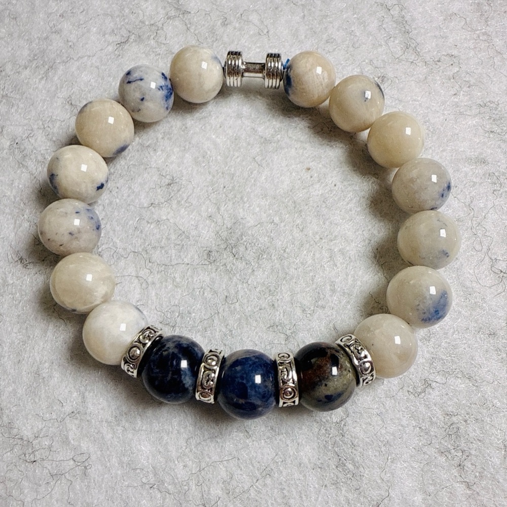 Natural Blue Sodalite & White Feldspar Bracelet | Calm Focus Clarity